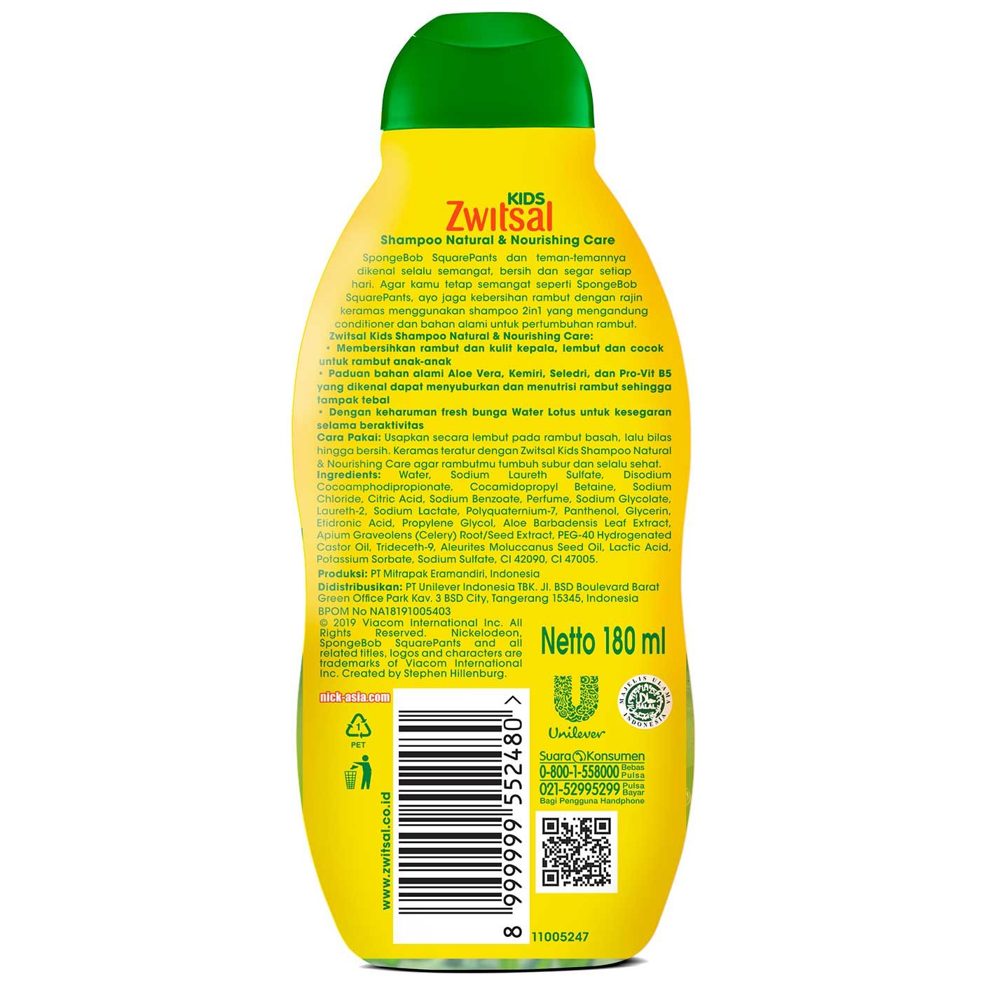 Zwitsal Kids Shampoo Green Natural & Nourishing Care 180ml - 3