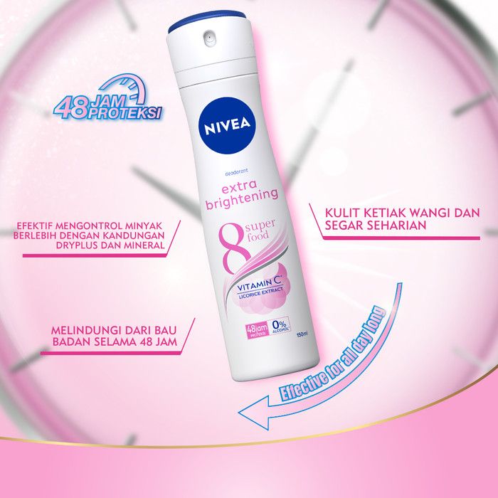 NIVEA Deodorant Extra Brightening Spray 150ml - Mencerahkan Ketiak - 3