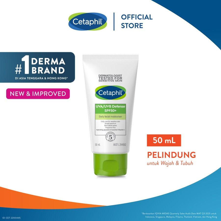 Cetaphil UVA/UVB Defense SPF 50 50ml Pelembap dan Sunblock untuk Perawatan Wajah - 1