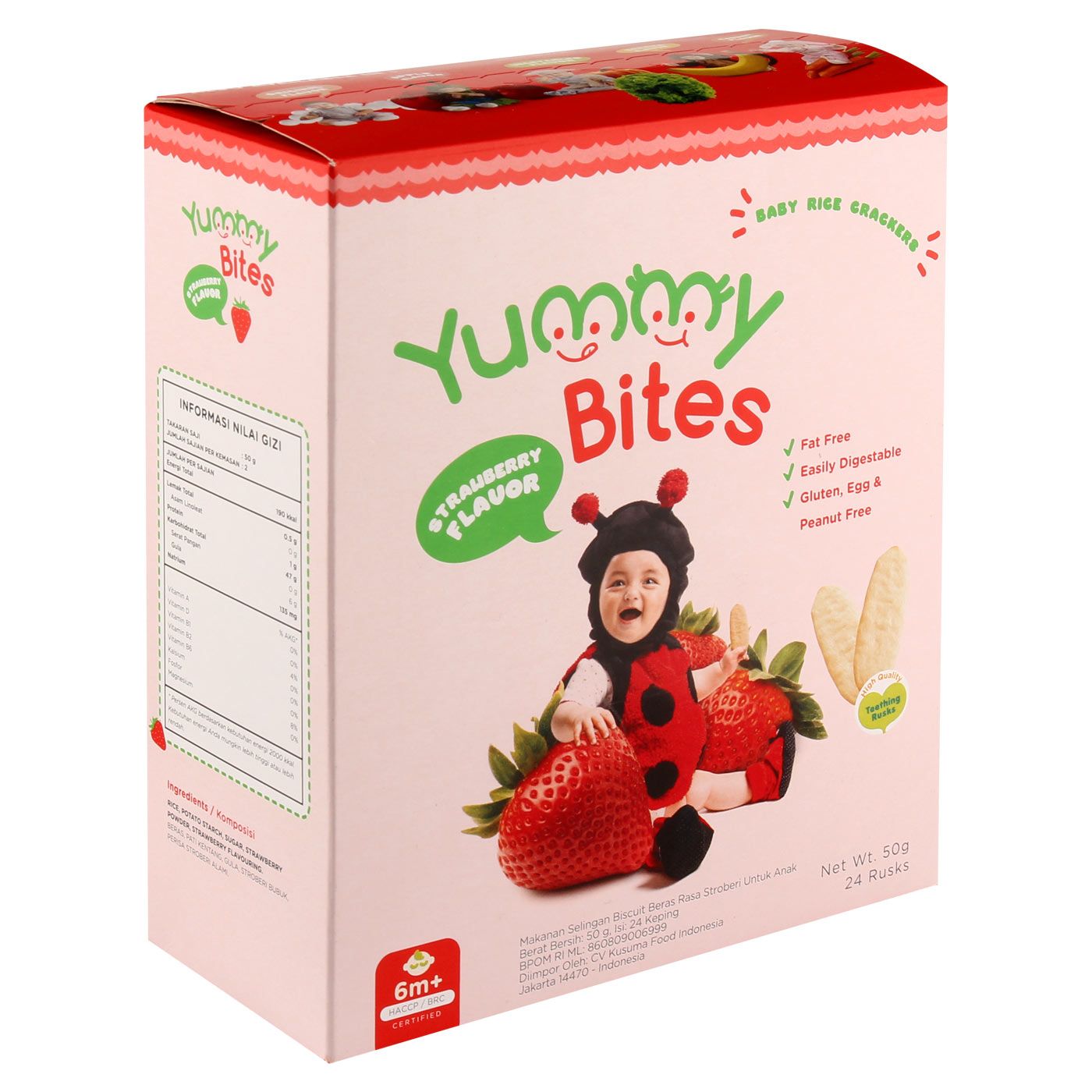 Yummy Bites Rice Crackers Strawberry 6+ 50gr - 2