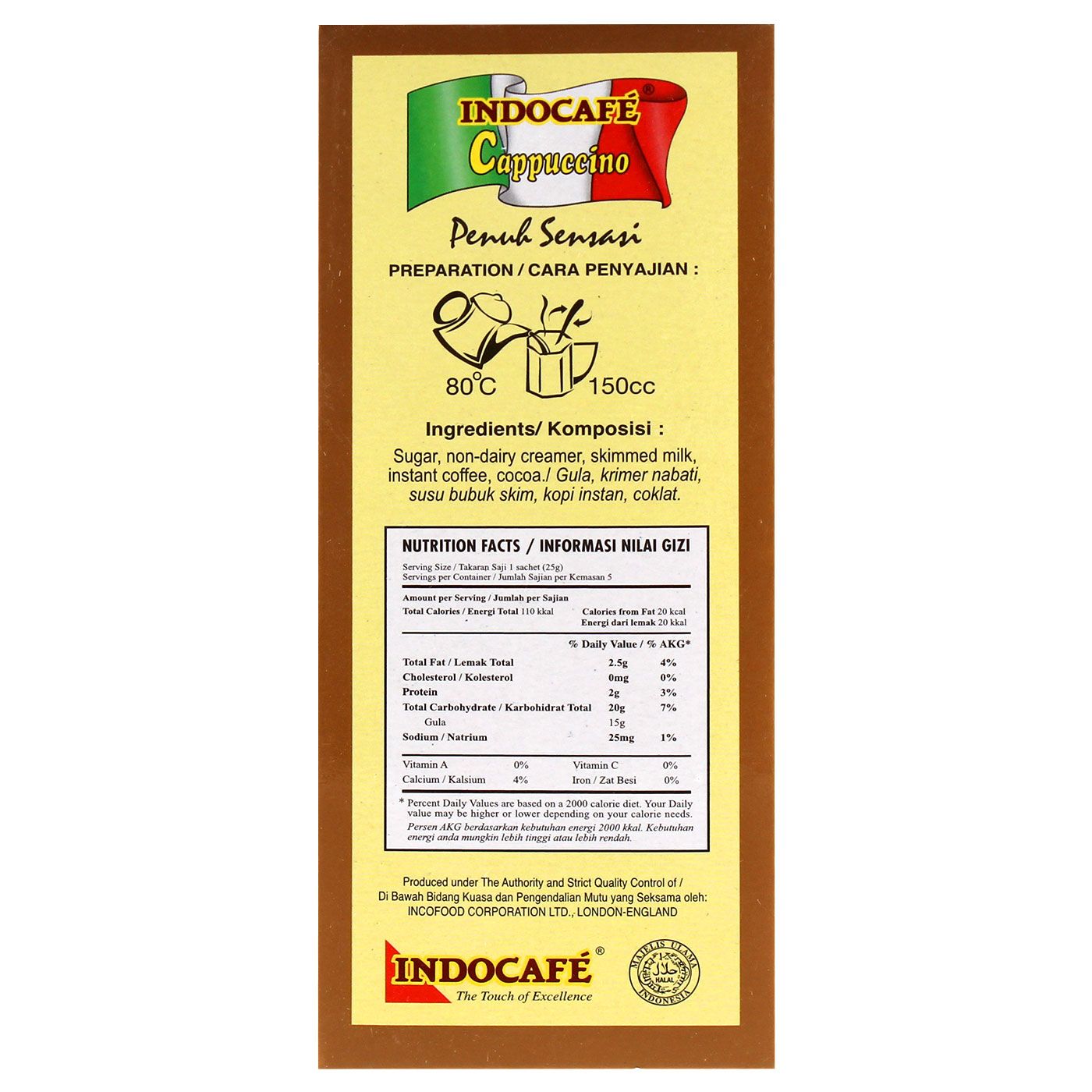 Indocafe Instant Coffee Cappuccino Box 5x25g - 3