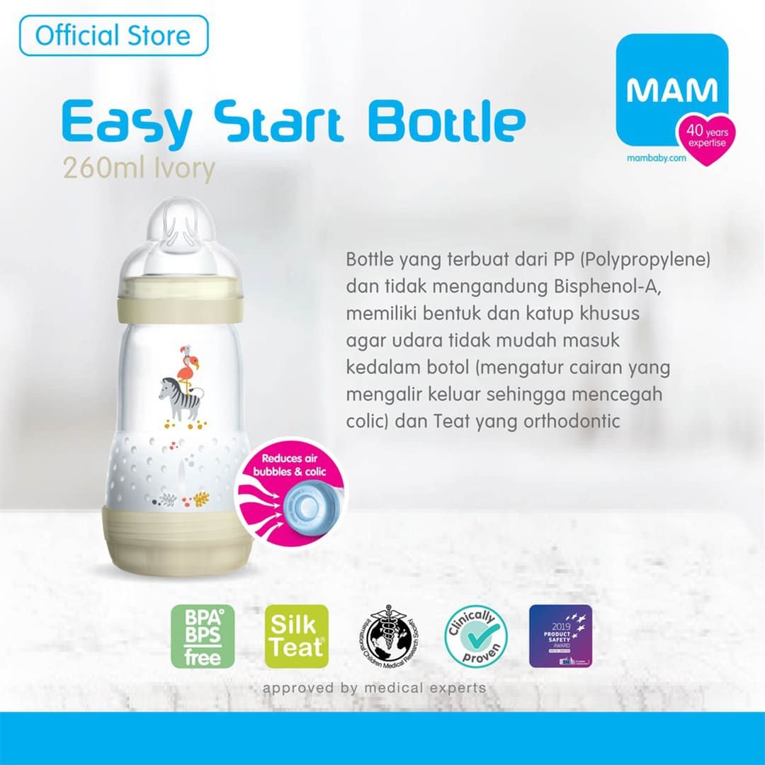 MAM Anti Colic Bottle Ivory 260ml - 2