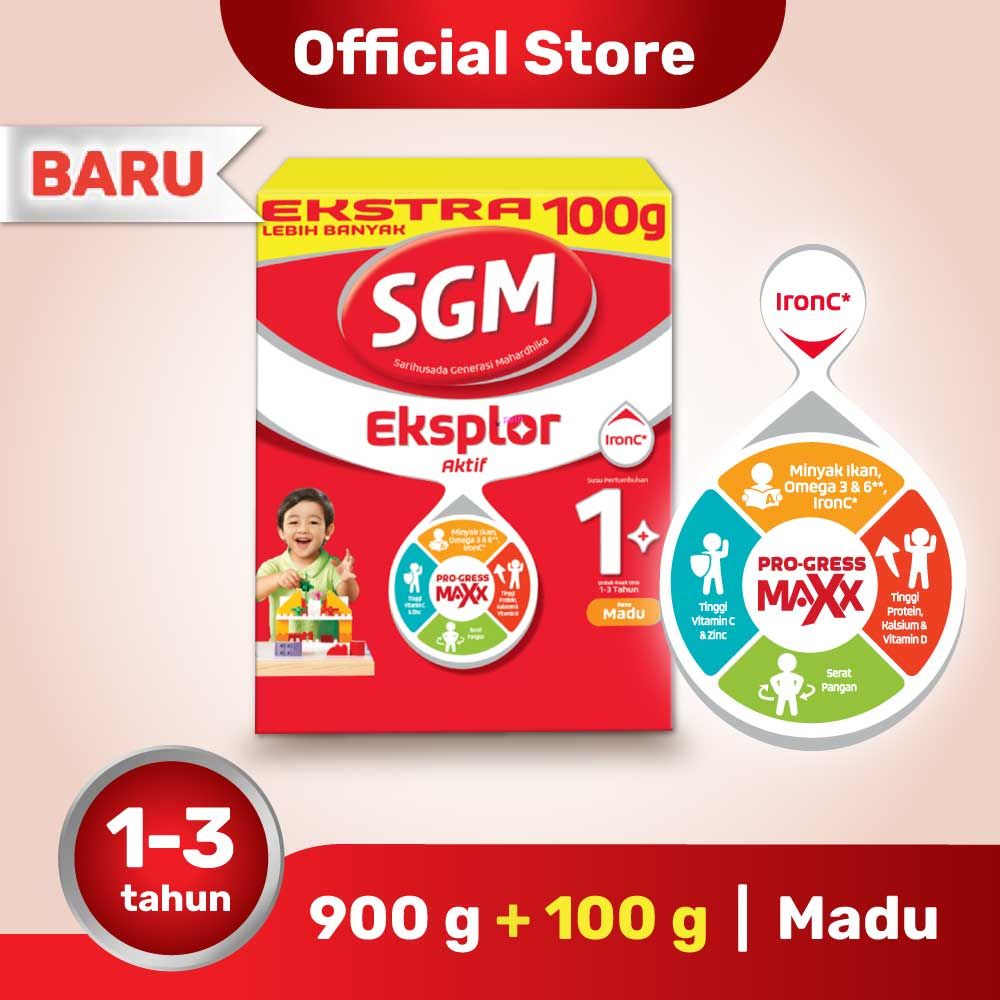 SGM Eksplor 1+ dengan IronC Susu Pertumbuhan Rasa Madu 900gr - 1