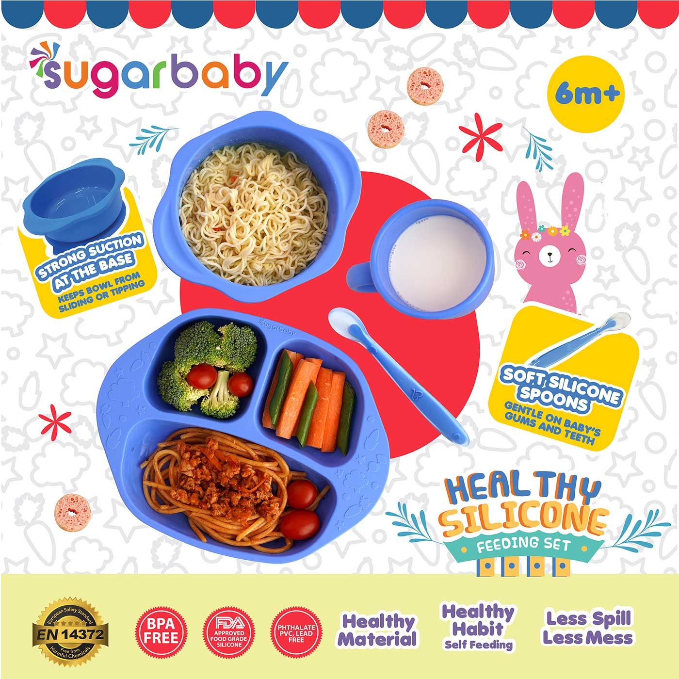 Sugar Baby Healthy Silicone Feeding Set (4pcs) - Blue - 1