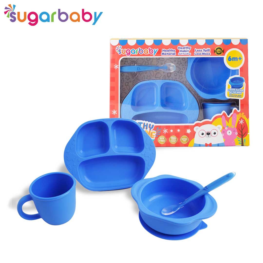 Sugar Baby Healthy Silicone Feeding Set (4pcs) - Blue - 2