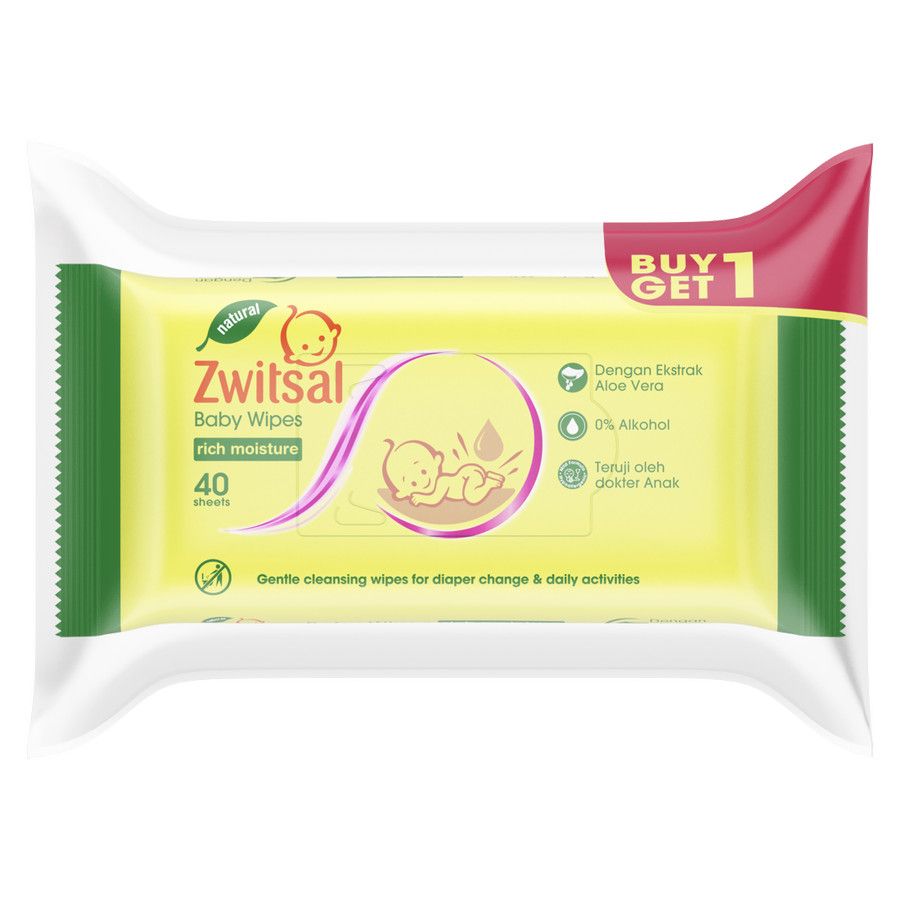 Zwitsal Baby Wipes Aloe 40's Buy 1 Get 1 - 1