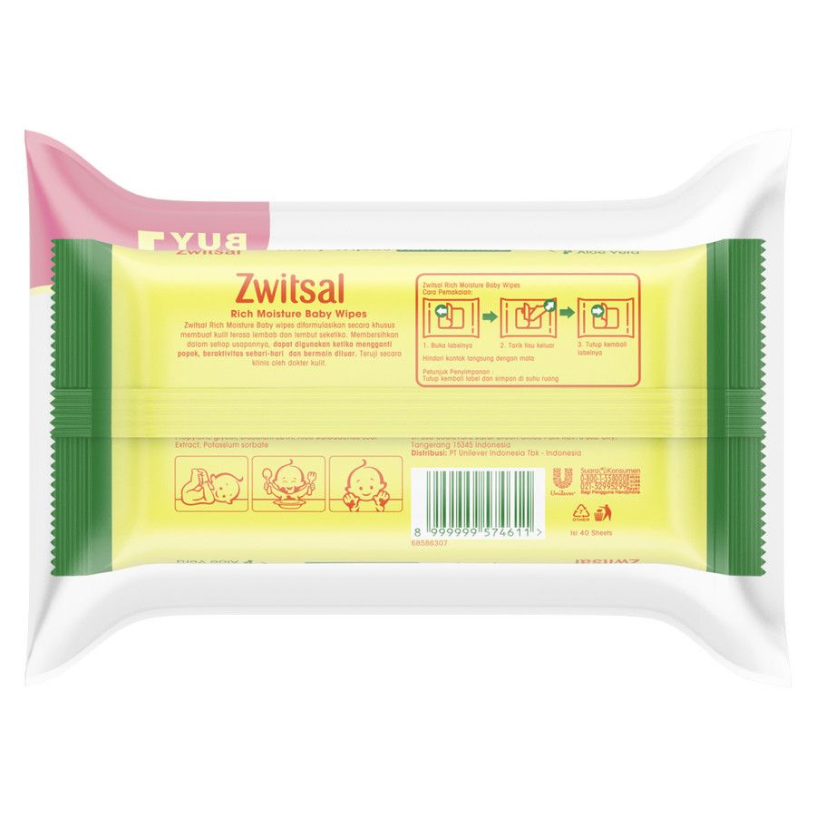 Zwitsal Baby Wipes Aloe 40's Buy 1 Get 1 - 2