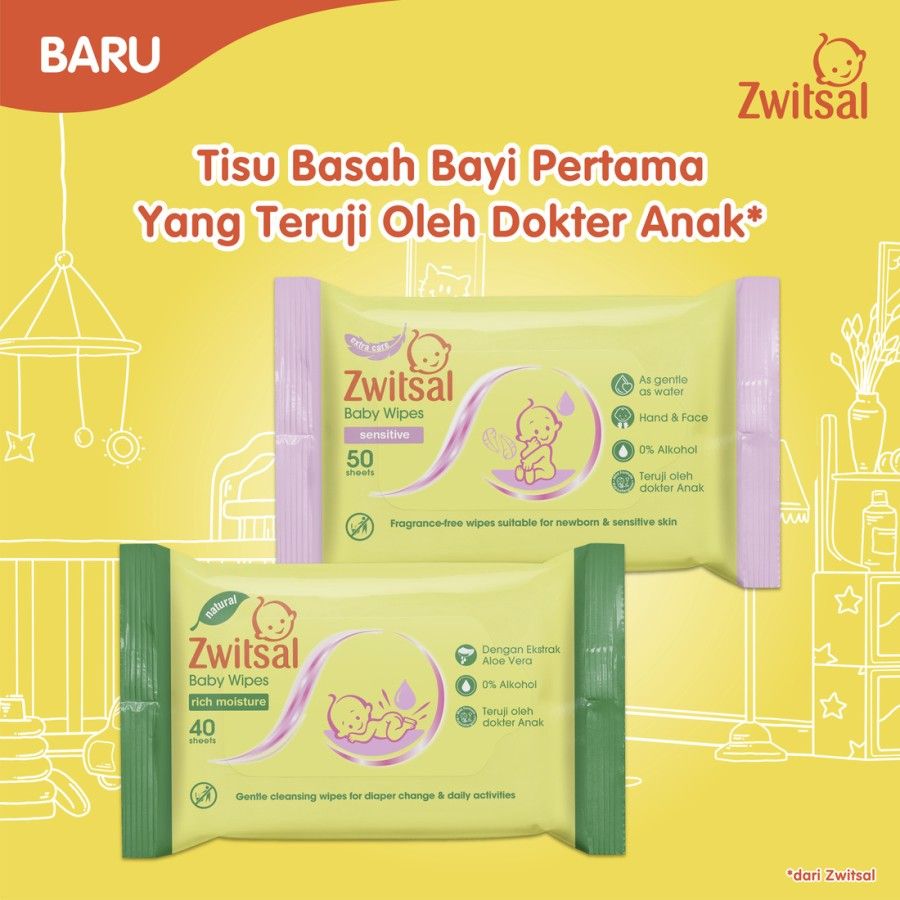 Zwitsal Baby Wipes Aloe 40's Buy 1 Get 1 - 3