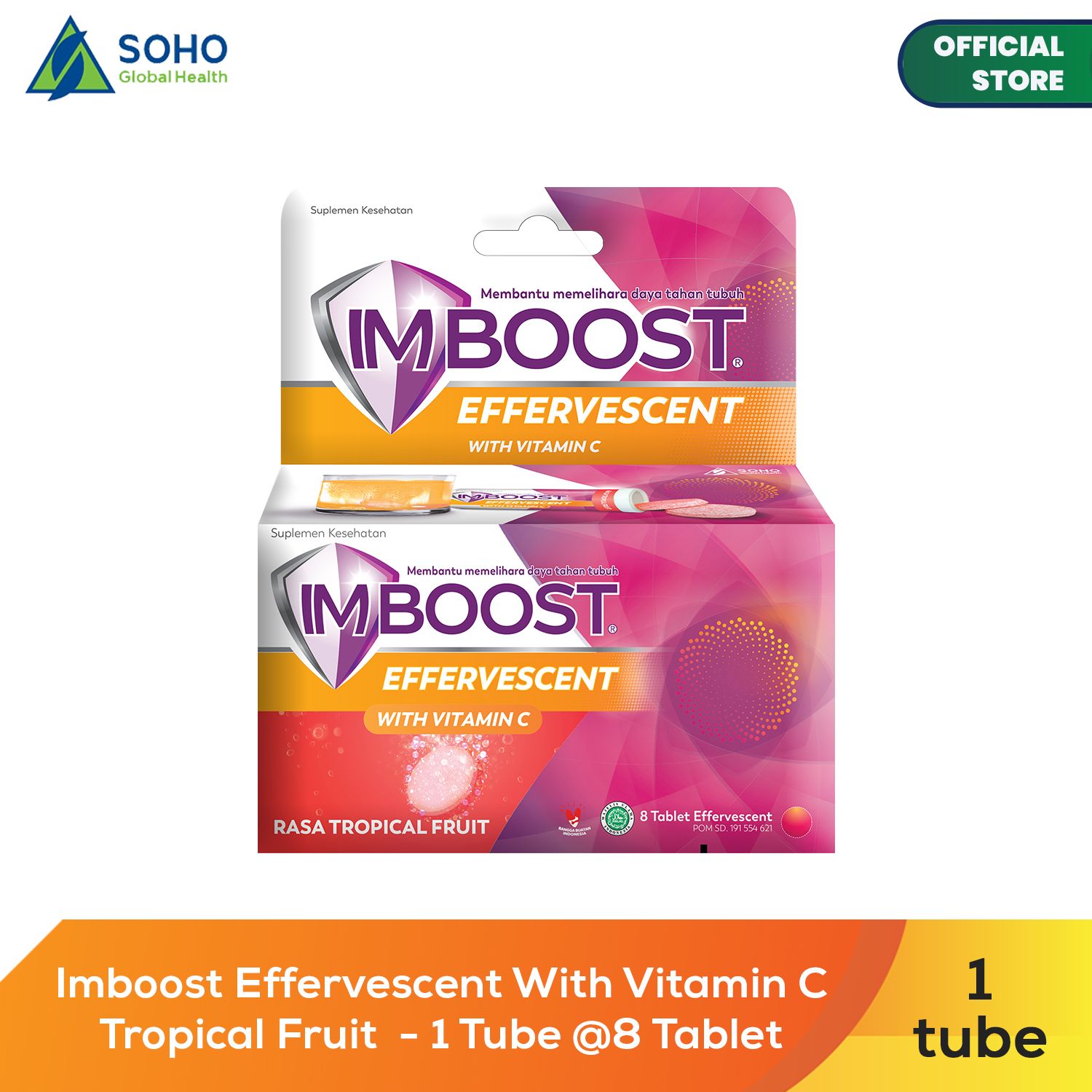 Imboost Effervescent With Vitamin C Tropical Fruit - 1 Tube @8 Tablet - 1