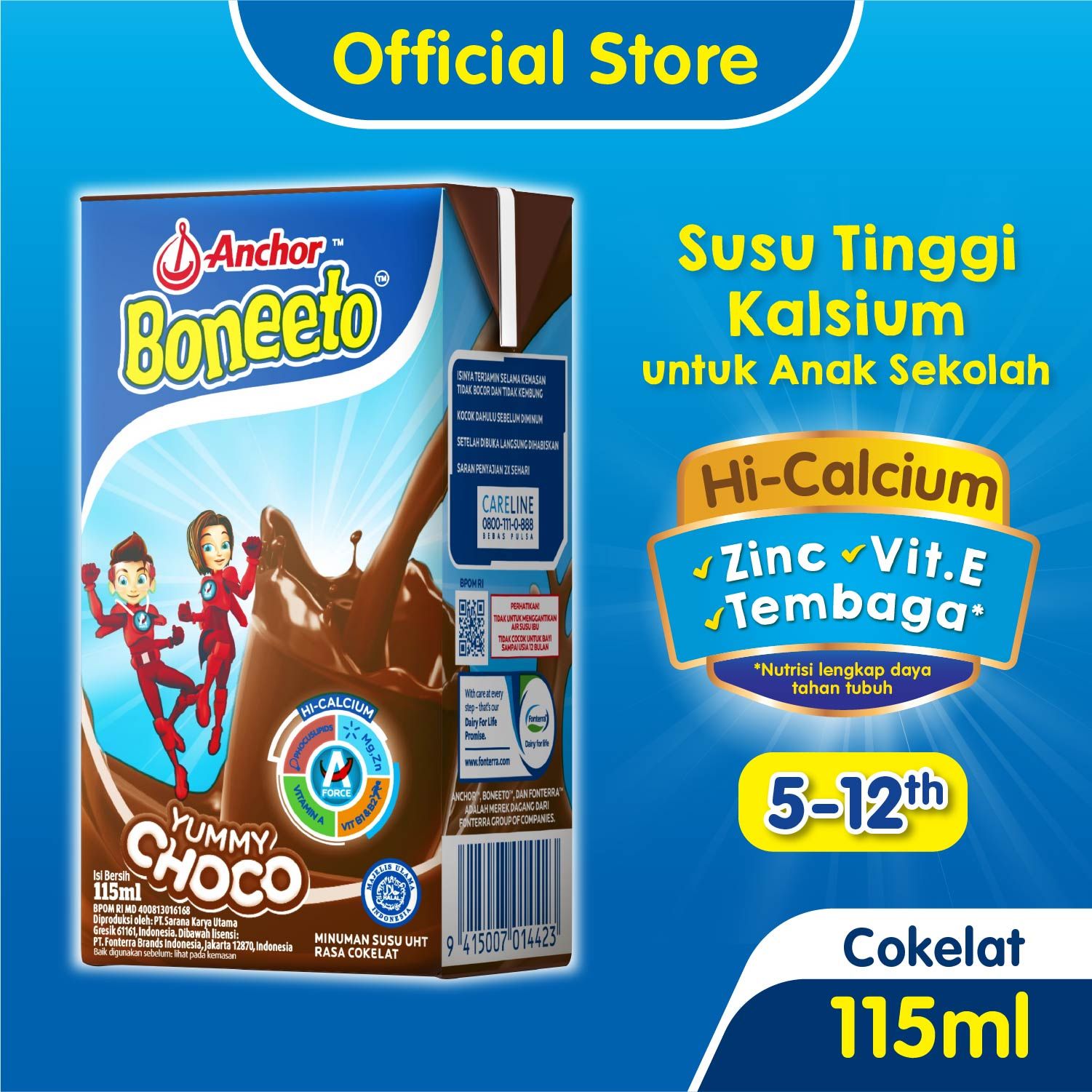 Anchor Boneeto UHT Yummy Choco 115ml - Susu Pertumbuhan Anak - 1