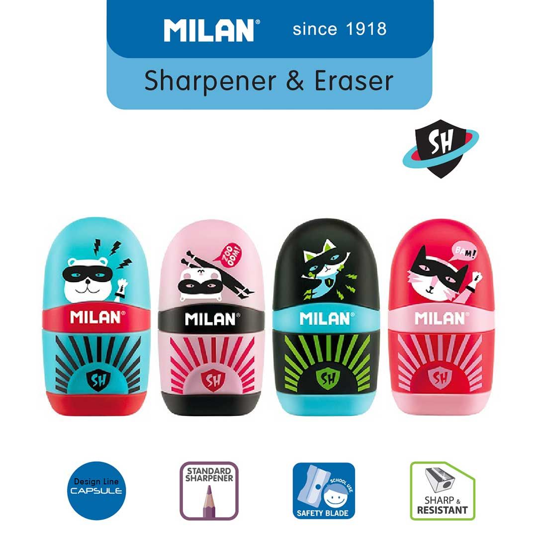 Milan Sharpener & Eraser Super Heroes Black - 1