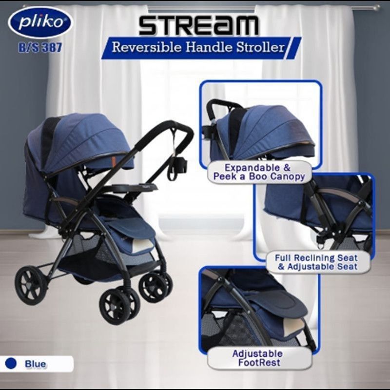 Kereta Dorong Bayi Stroller Pliko 387 Stream - Blue - 2