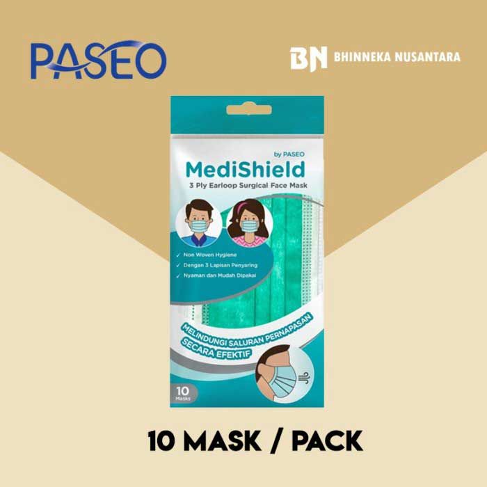 Masker Medishield by Paseo - 3 Ply Earloop Surgical Face Mask [10 Pcs] - 1