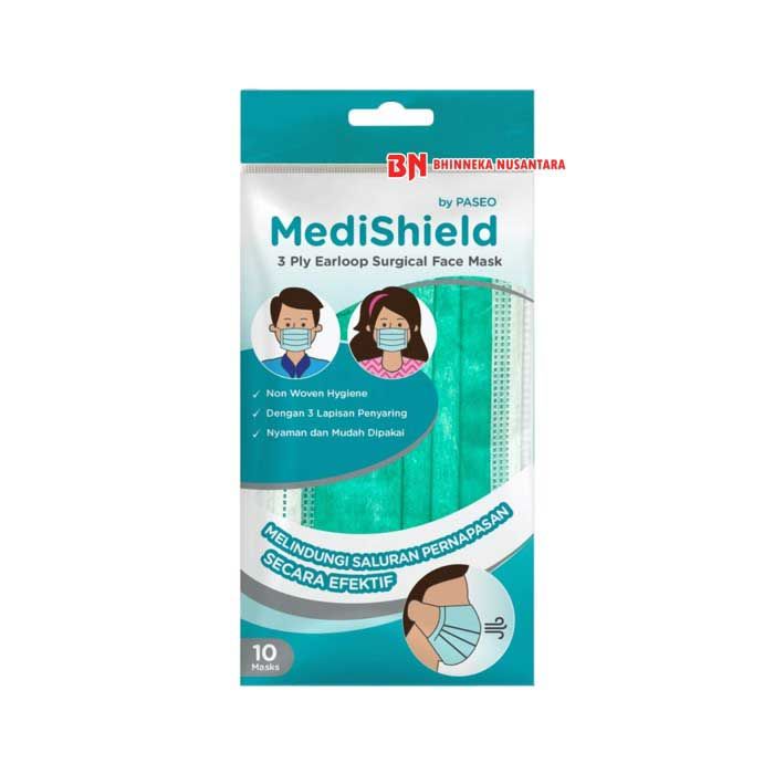 Masker Medishield by Paseo - 3 Ply Earloop Surgical Face Mask [10 Pcs] - 2