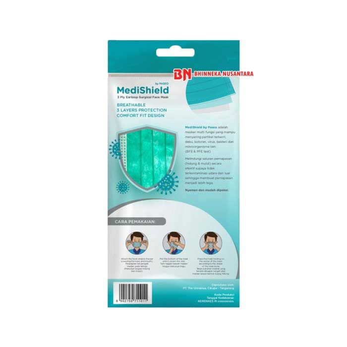 Masker Medishield by Paseo - 3 Ply Earloop Surgical Face Mask [10 Pcs] - 3