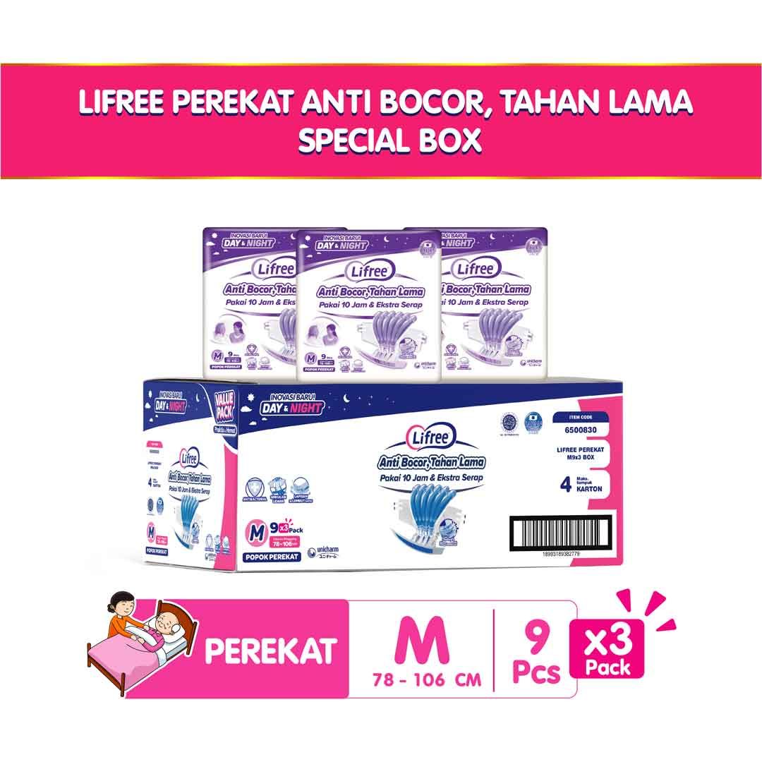 Lifree Popok Dewasa Perekat Menyerap & Kering M9 - Karton Isi 3 Pack [Exclusive Online] - 1