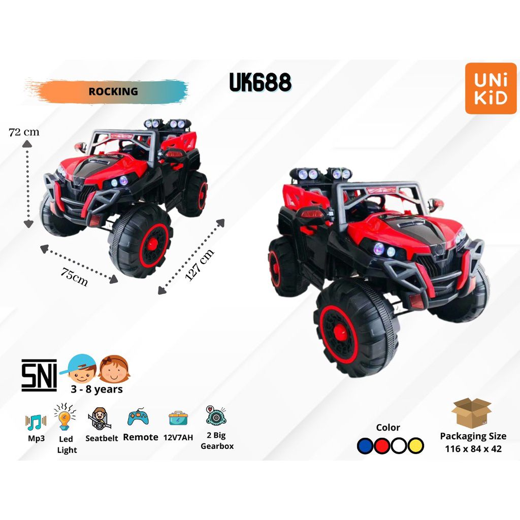 Unikid Mobil Aki Mainan Anak Remote Control UK688 Big Bugi Rocking  Red - 2