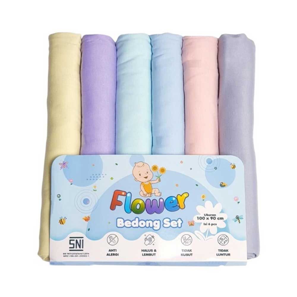 Flower Bedong Bayi Set 6 In 1 Rainbow Pastel Print Boy Girl Unisex Pastel - 1