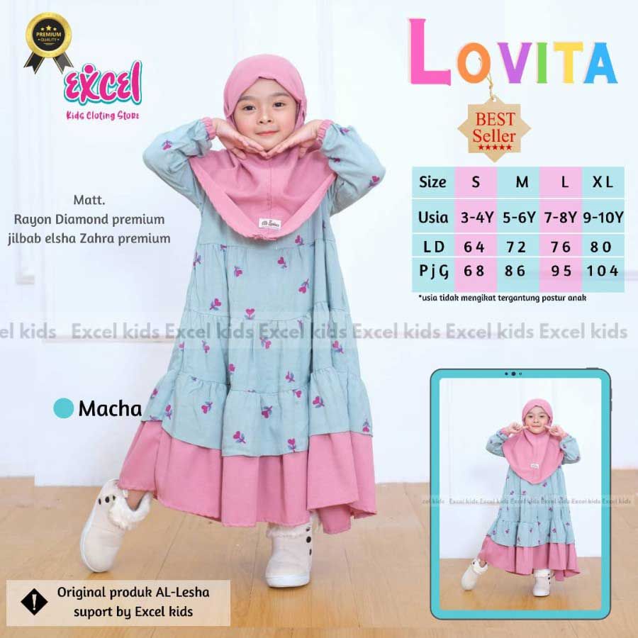 Dress Hijab Anak Balita Ori Excel Lovita Set Matcha - M - 1