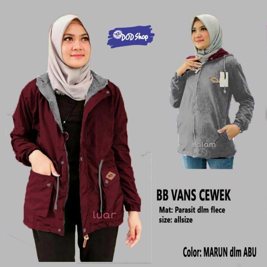 Jaket Parka Bolak Balik Wanita - Maroon-Abu - 1