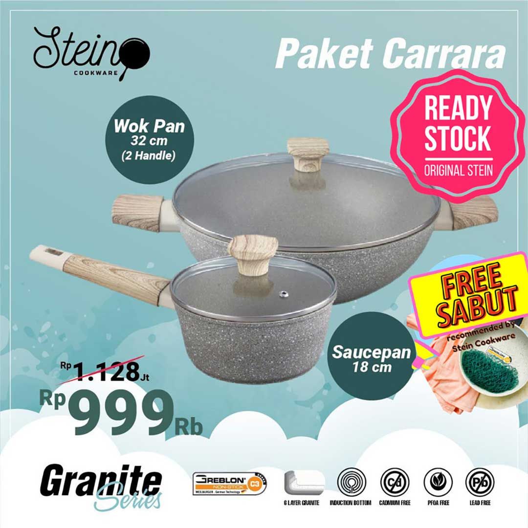 Stein Cookware Paket Carrara 2 Panci (Wok 32Cm + Sauce Pan 18Cm) - 1