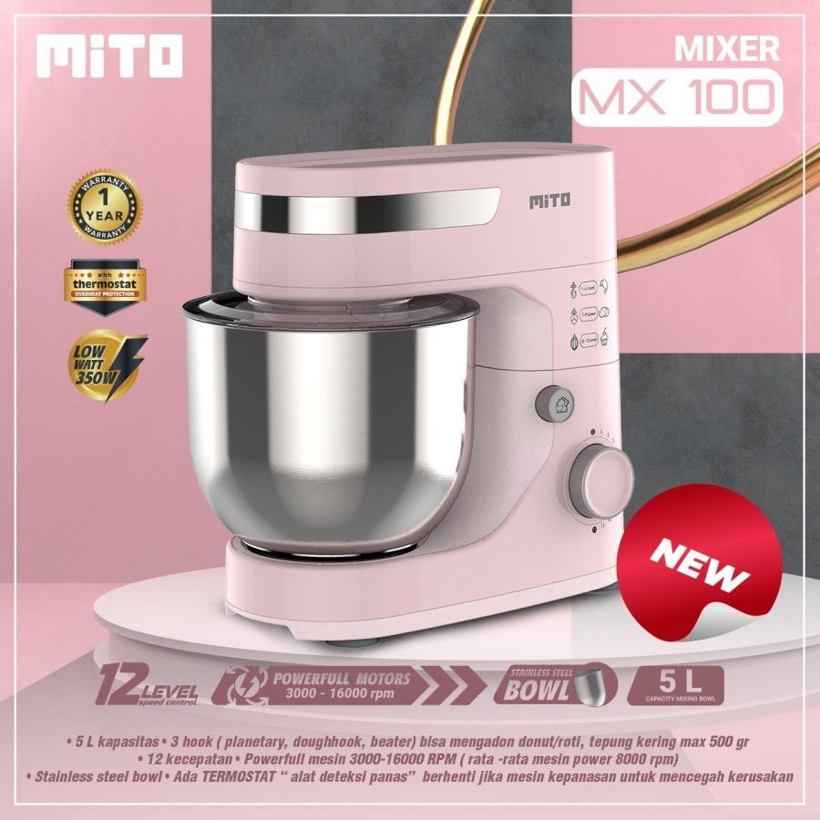 Mito Stand Mixer MX100 5 Liter Pink Garansi Resmi - 1