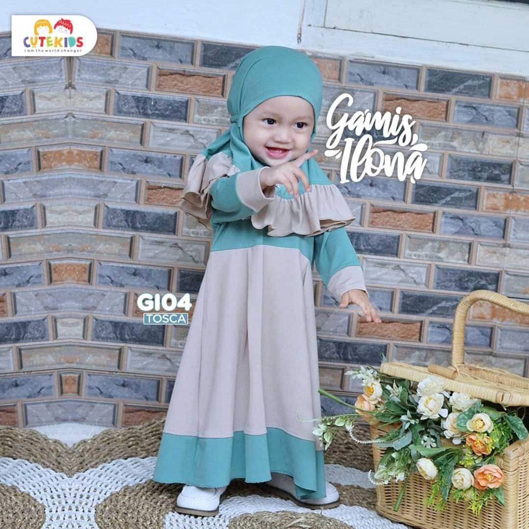 Cute Kids Set Gamis hijab Anak Setelan Gamis Hijab Anak Lucu GI04 Tosca L - 1