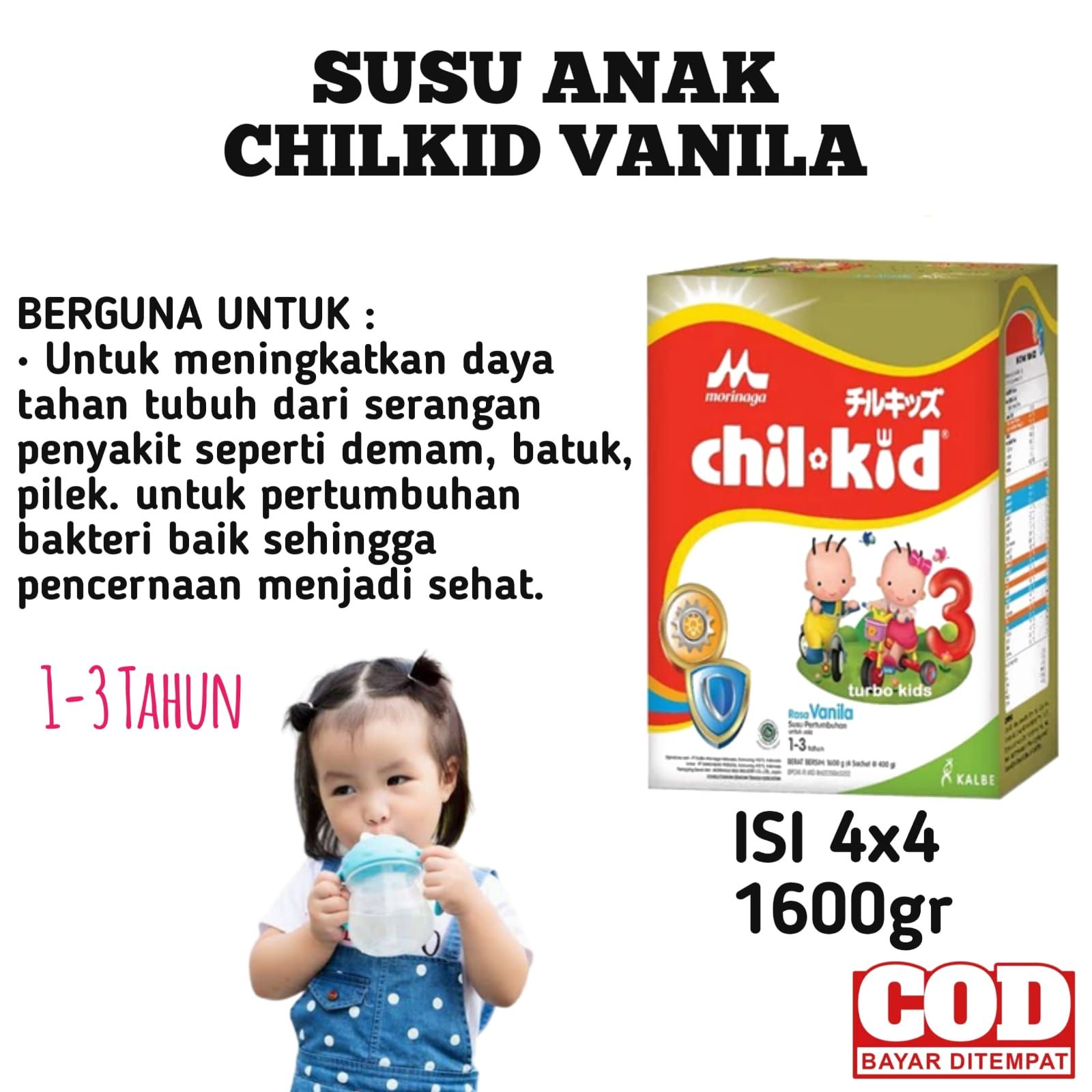 SUSU ANAK 1-3 TAHUN CHIL KID GOLD 1600gr VANILLA (4 X 400GR) - 1