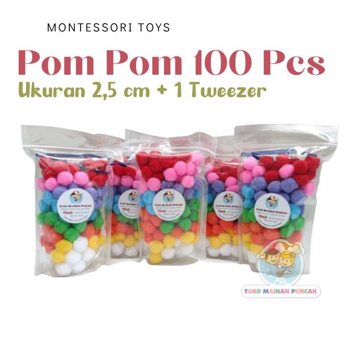 Toko Mainan Puncak Mainan Montessori Pom Pom Isi 100 Pcs - 1