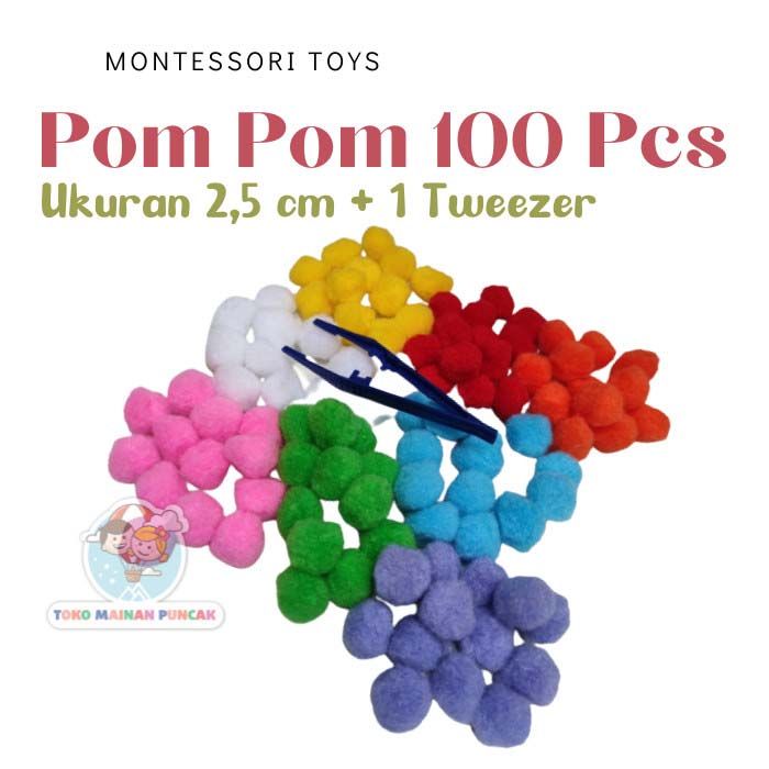 Toko Mainan Puncak Mainan Montessori Pom Pom Isi 100 Pcs - 2