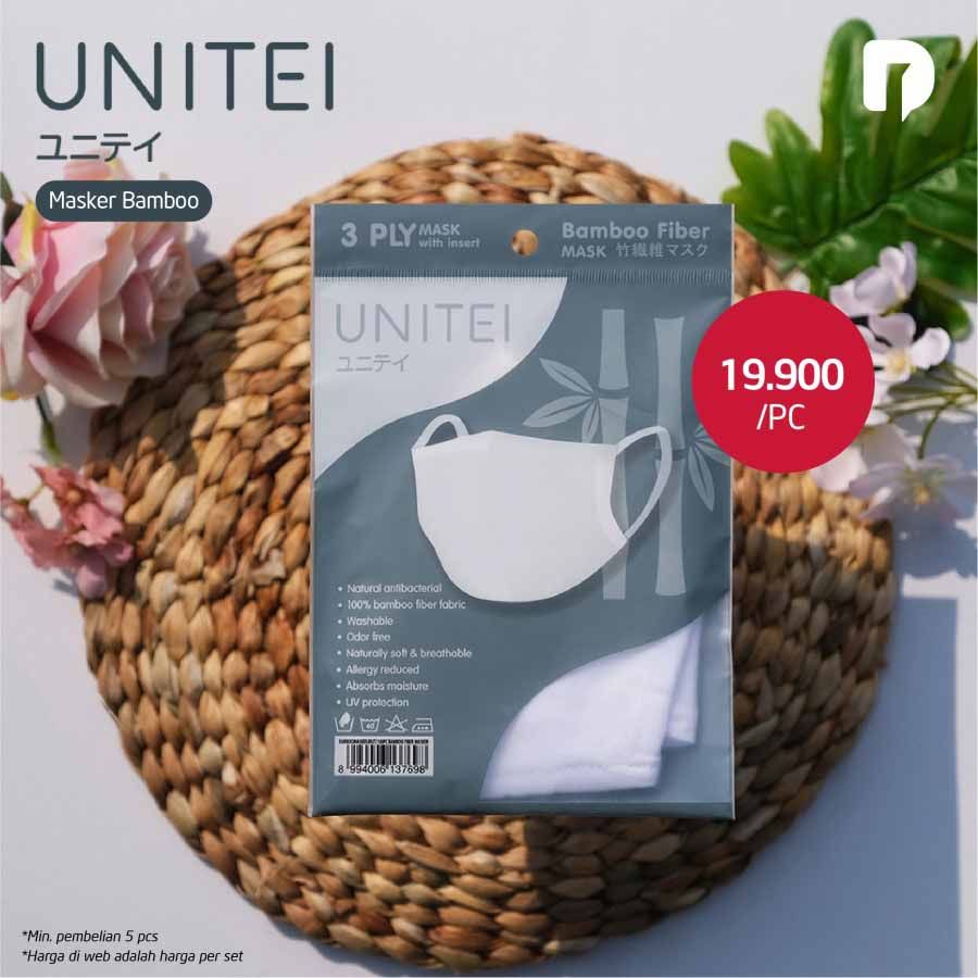 Masker Bamboo Unitei  Masker 3 Lapis Kain Bamboo Fiber Putih - 1