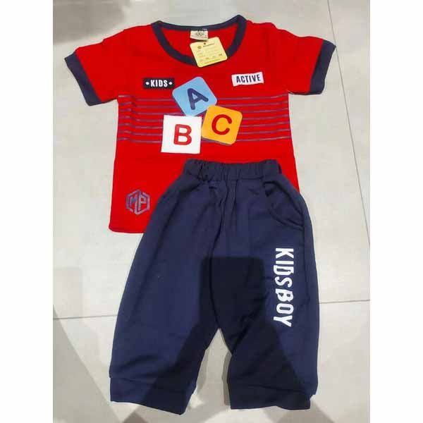 Baju Bayi Anak Laki Laki Tangan Pendek Setelan Kaos Estimasi 1 tahun - 4 tahun ABC Merah - Size 4 - 1