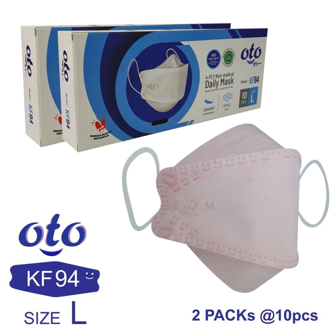 OTO Masker KF94 Face Daily Mask 4 ply 2 pack x 10 pcs ( 20pcs ) - PINK - L - 1