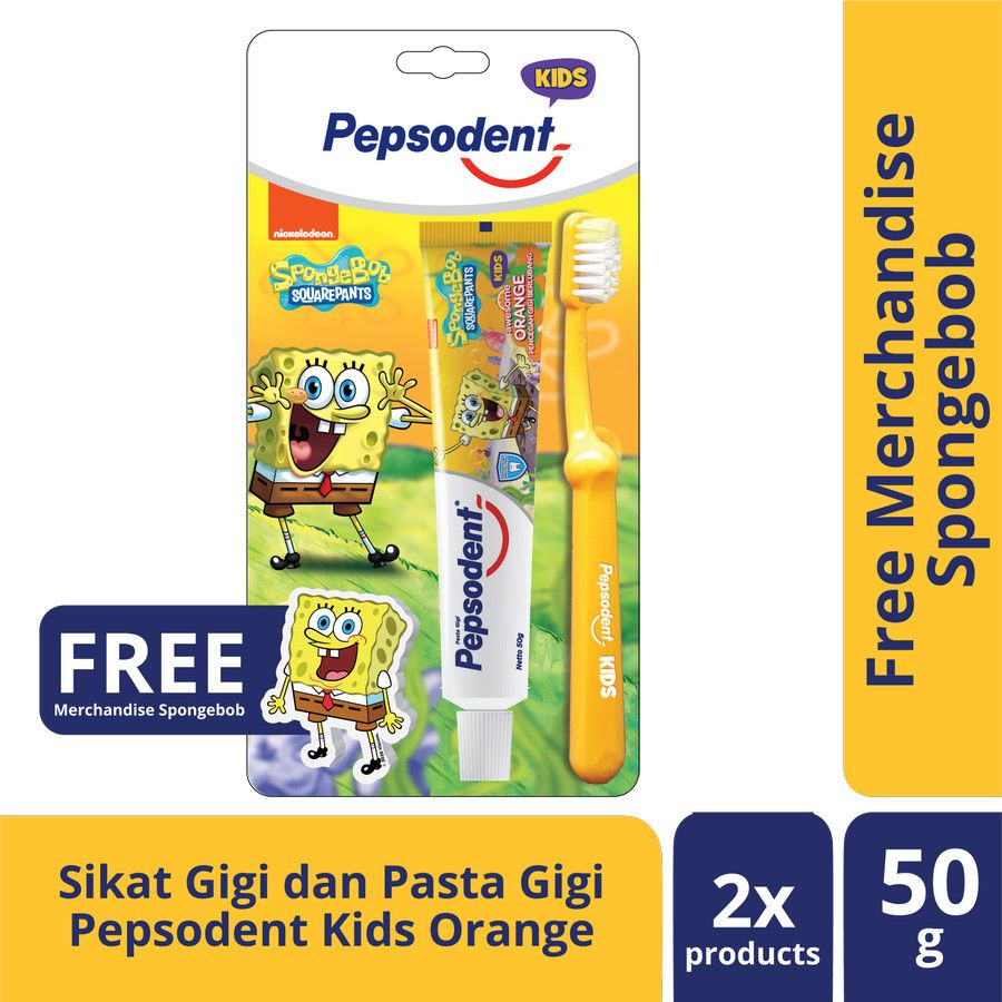 Pepsodent Kids Pasta Gigi Dan Sikat Gigi Anak Spongebob 50G+1Pc - 1