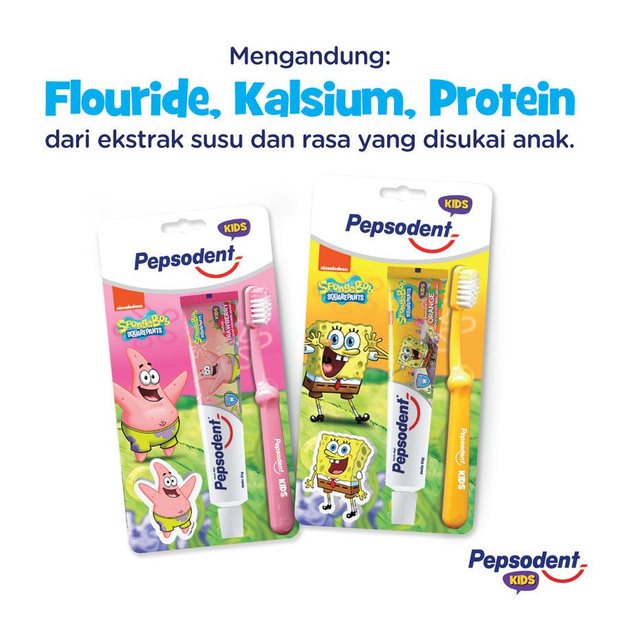 Pepsodent Kids Pasta Gigi Dan Sikat Gigi Anak Spongebob 50G+1Pc - 3