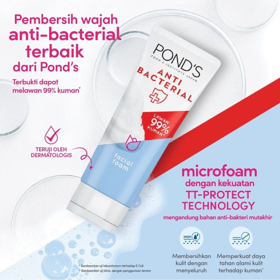 Ponds Facial Foam Sabun Muka Pembersih Wajah Anti Bacterial 100G - 5