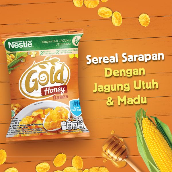 Nestle GOLD HONEY FLAKES Sereal Sarapan Jagung dan madu 80g - 1