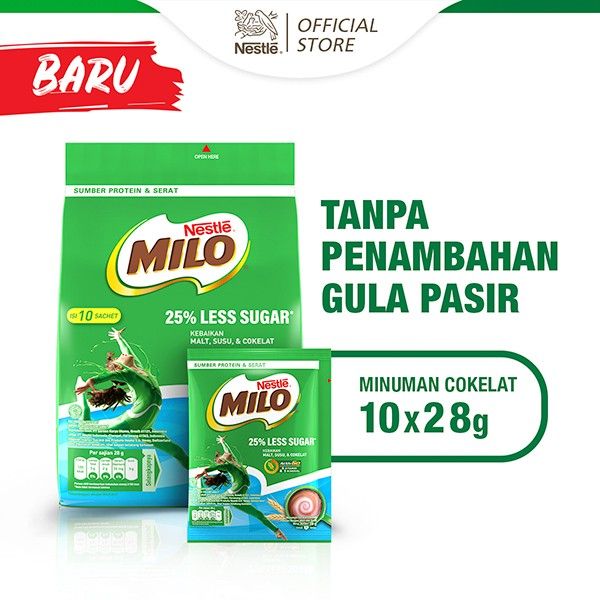 NESTLE MILO Less Sugar Susu Cokelat Rendah Gula isi Sachet 10 x 28g - 2