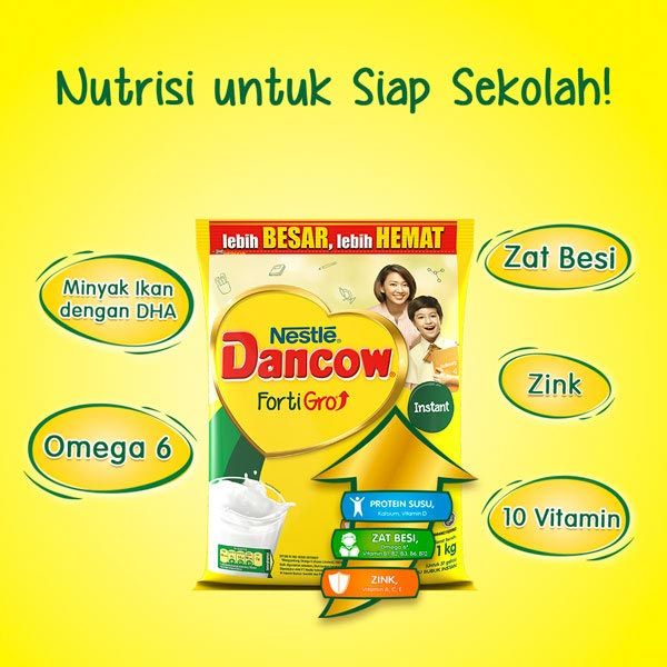 Nestlé DANCOW FortiGro Susu Bubuk Instan Usia Sekolah Pouch 1 Kg - 1