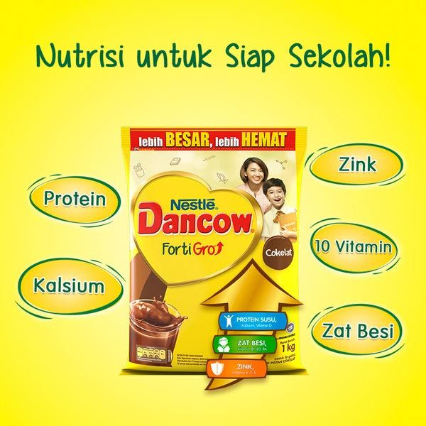 Nestlé DANCOW FortiGro Susu Bubuk Cokelat Usia Sekolah Pouch 1 kg - 1