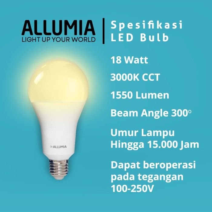 Allumia 18 Watt Lampu Bohlam LED Bulb 3000k Kuning (Warm White) - 3