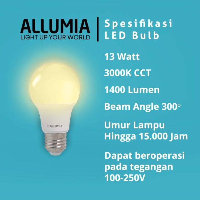 Allumia 13 Watt Lampu Bohlam LED Bulb 3000k Kuning (Warm White) - 3