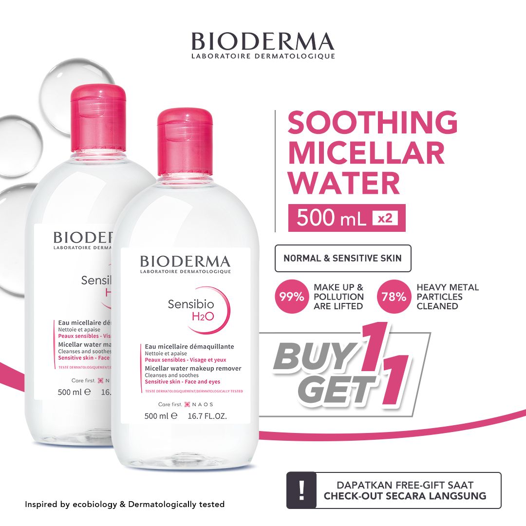 Bioderma Sensibio H2O 500 ml Pump - Micellar Water untuk Semua Jenis Kulit / Kulit Sensitif - 1