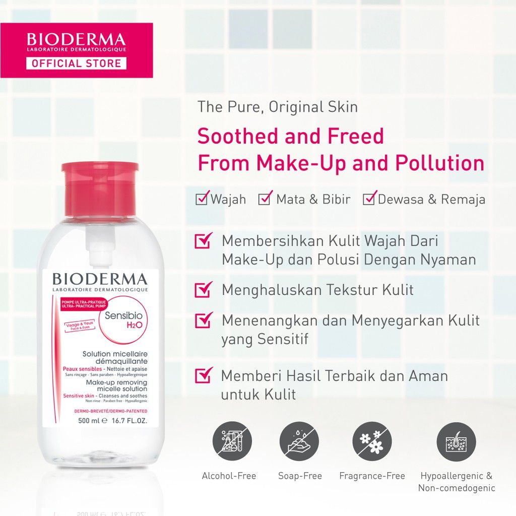 Bioderma Sensibio H2O 500 ml Pump - Micellar Water untuk Semua Jenis Kulit / Kulit Sensitif - 4