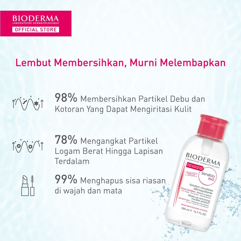 Bioderma Sensibio H2O 500 ml Pump - Micellar Water untuk Semua Jenis Kulit / Kulit Sensitif - 3