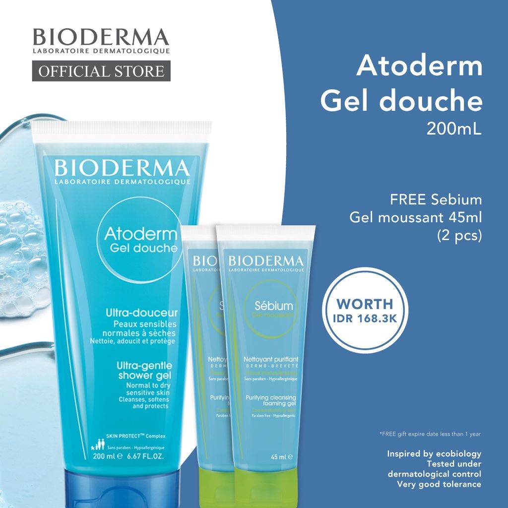 Bioderma Atoderm Gel Douche 200 ml FREE Sebium Gel Moussant 2 x 45 ml - 1