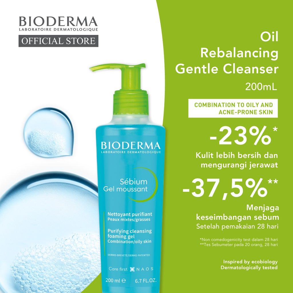 Bioderma Sebium Gel Moussant 200 ml - Facial Wash untuk Kulit Kombinasi / Berminyak / Berjerawat - 1