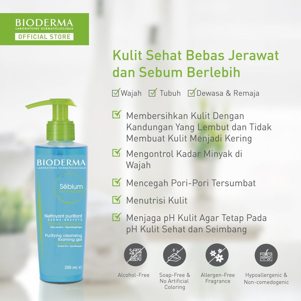 Bioderma Sebium Gel Moussant 200 ml - Facial Wash untuk Kulit Kombinasi / Berminyak / Berjerawat - 3