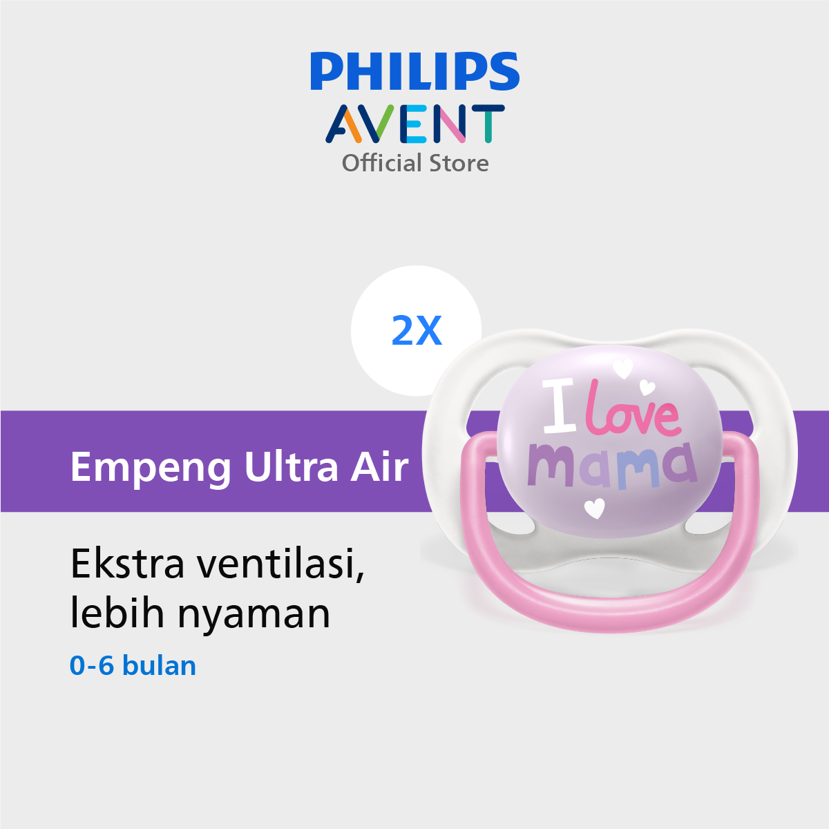 Philips Avent Soother Ultra Air 0-6m Girl SCF080/02 Empeng Bayi - 1