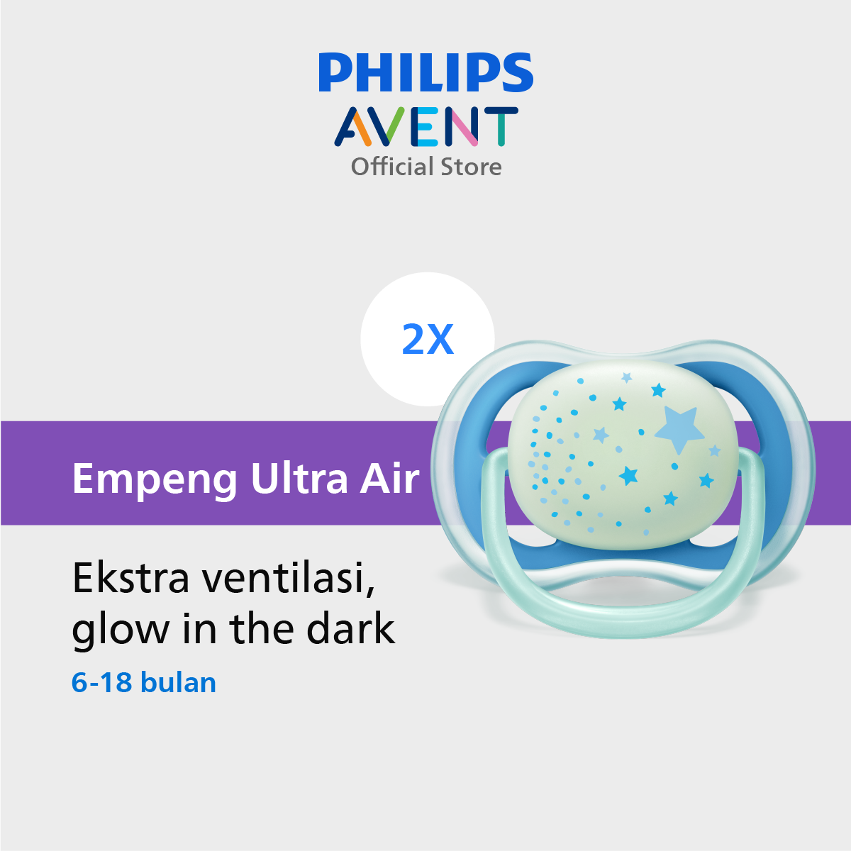 Philips Avent Soother Ultra Air Night Boy 6-18m SCF376/21 Empeng Bayi - 1